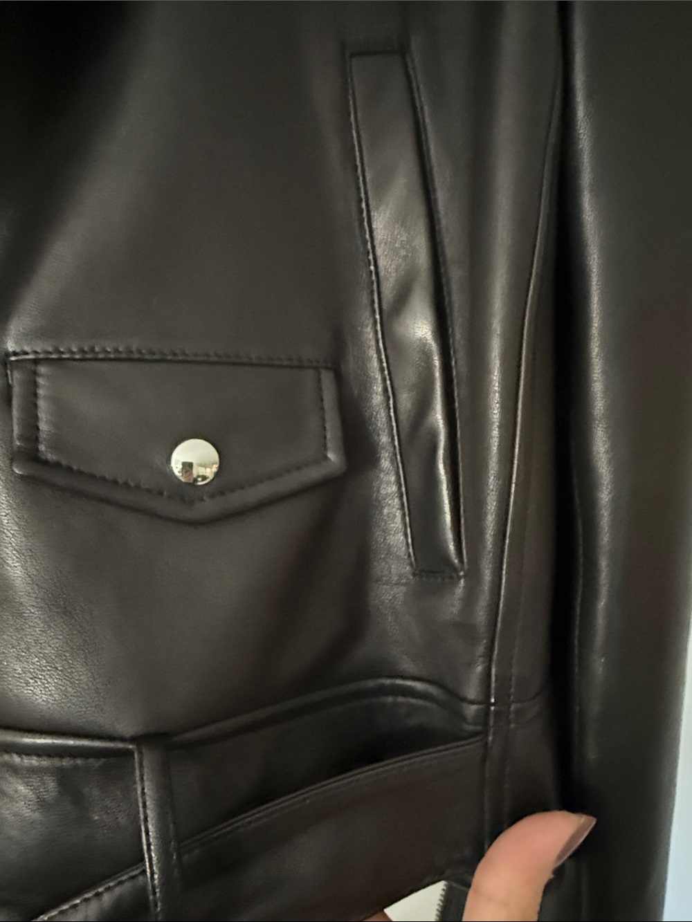 Theory Black Lambskin Leather Moto Jacket with Belted Hem - Picture 3 of 7